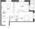 Планировка двухкомнатной квартиры площадью 56.56 кв. м в новостройке ЖК "Аквилон Leaves"