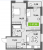 Планировка двухкомнатной квартиры площадью 57.9 кв. м в новостройке ЖК "Аквилон Leaves"