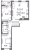 Планировка двухкомнатной квартиры площадью 74.21 кв. м в новостройке ЖК "Аквилон Leaves"