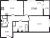 Планировка двухкомнатной квартиры площадью 57.05 кв. м в новостройке ЖК "Аквилон Leaves"
