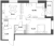 Планировка двухкомнатной квартиры площадью 56.56 кв. м в новостройке ЖК "Аквилон Leaves"