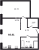 Планировка однокомнатной квартиры площадью 44.41 кв. м в новостройке ЖК "Квартал Лаголово"
