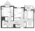 Планировка трехкомнатной квартиры площадью 59.46 кв. м в новостройке ЖК "Мурино клаб"