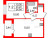 Планировка однокомнатной квартиры площадью 33.22 кв. м в новостройке ЖК Amber Club