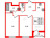 Планировка двухкомнатной квартиры площадью 57 кв. м в новостройке ЖК "Дзета"