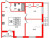 Планировка двухкомнатной квартиры площадью 59.7 кв. м в новостройке ЖК "Дзета"