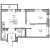 Планировка двухкомнатной квартиры площадью 56.9 кв. м в новостройке ЖК "ПАРК-КВАРТАЛ Юнтолово"