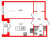 Планировка однокомнатной квартиры площадью 44.7 кв. м в новостройке ЖК "Парусная 1"