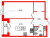 Планировка однокомнатной квартиры площадью 44.7 кв. м в новостройке ЖК "Парусная 1"