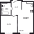 Планировка однокомнатной квартиры площадью 33.87 кв. м в новостройке ЖК "Квартал Торики"