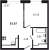 Планировка однокомнатной квартиры площадью 33.67 кв. м в новостройке ЖК "Квартал Торики"