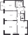 Планировка трехкомнатной квартиры площадью 62.41 кв. м в новостройке ЖК "Квартал Торики"