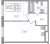 Планировка однокомнатной квартиры площадью 37.86 кв. м в новостройке ЖК "Аквилон Янино"