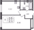 Планировка однокомнатной квартиры площадью 35.74 кв. м в новостройке ЖК "Аквилон Янино"