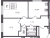 Планировка двухкомнатной квартиры площадью 46.61 кв. м в новостройке ЖК "Аквилон Янино"