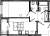 Планировка однокомнатной квартиры площадью 42.68 кв. м в новостройке ЖК "Новая история"