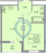 Планировка однокомнатной квартиры площадью 34.39 кв. м в новостройке ЖК "Стороны света-2"