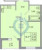 Планировка однокомнатной квартиры площадью 34.25 кв. м в новостройке ЖК "Стороны света-2"